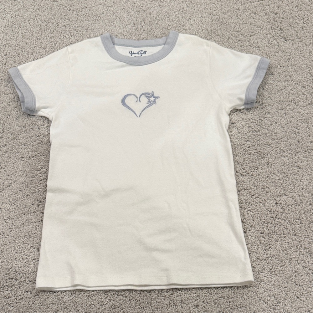 John Galt Italian shirt White and blur T-Shirt with Heart Design